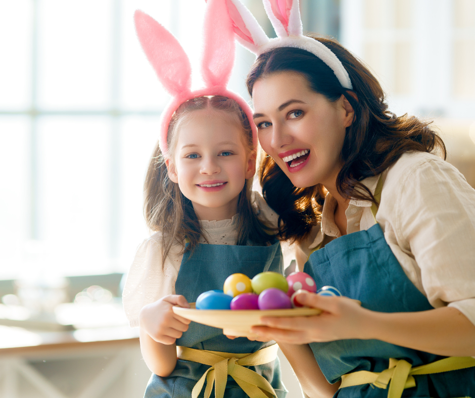 Mom and Daughter dressed as Easter Bunny